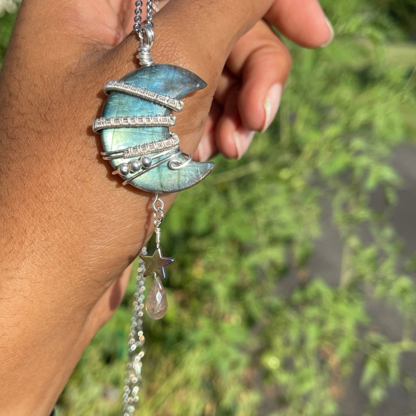 Labradorite Moon Pendants