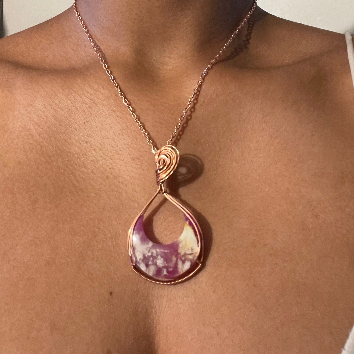 Plume Agate Moon Pendant