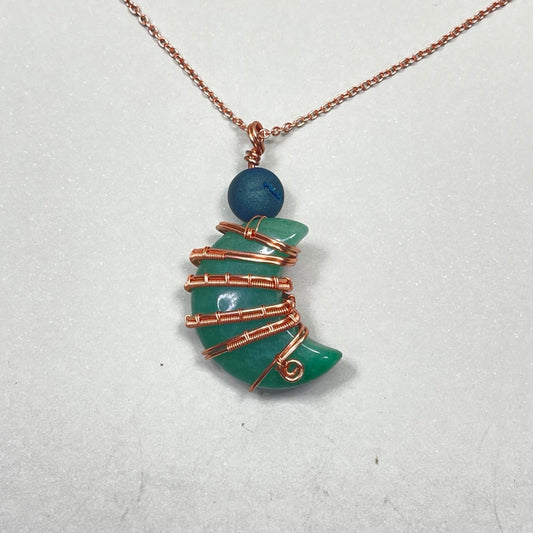 Green Aventurine x Blue Agate Moon Pendant