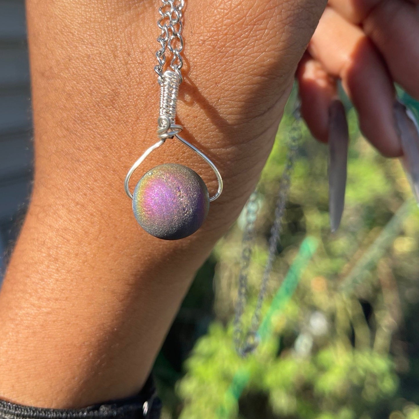 Rainbow Aura Agate Bead Necklace