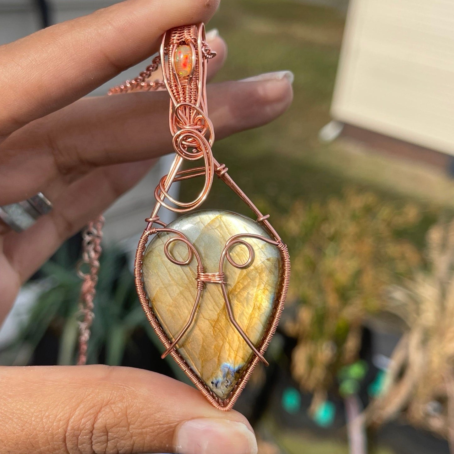 Asymmtryical Labradorite & Opal Pendant