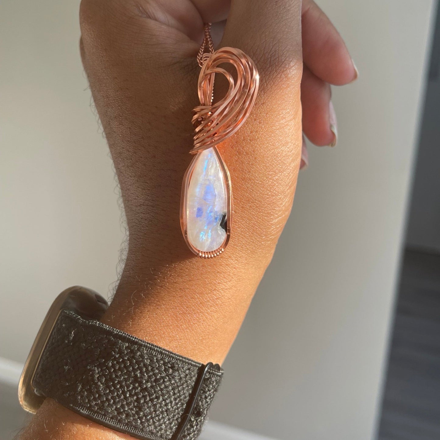 Rainbow Moonstone Copper Pendant