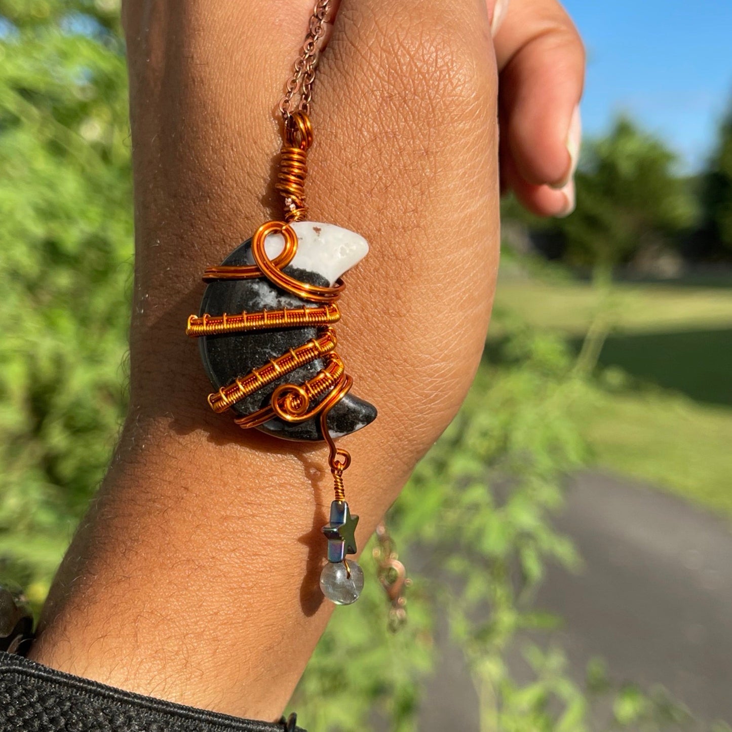 Yin Yang Stone Moon Pendant