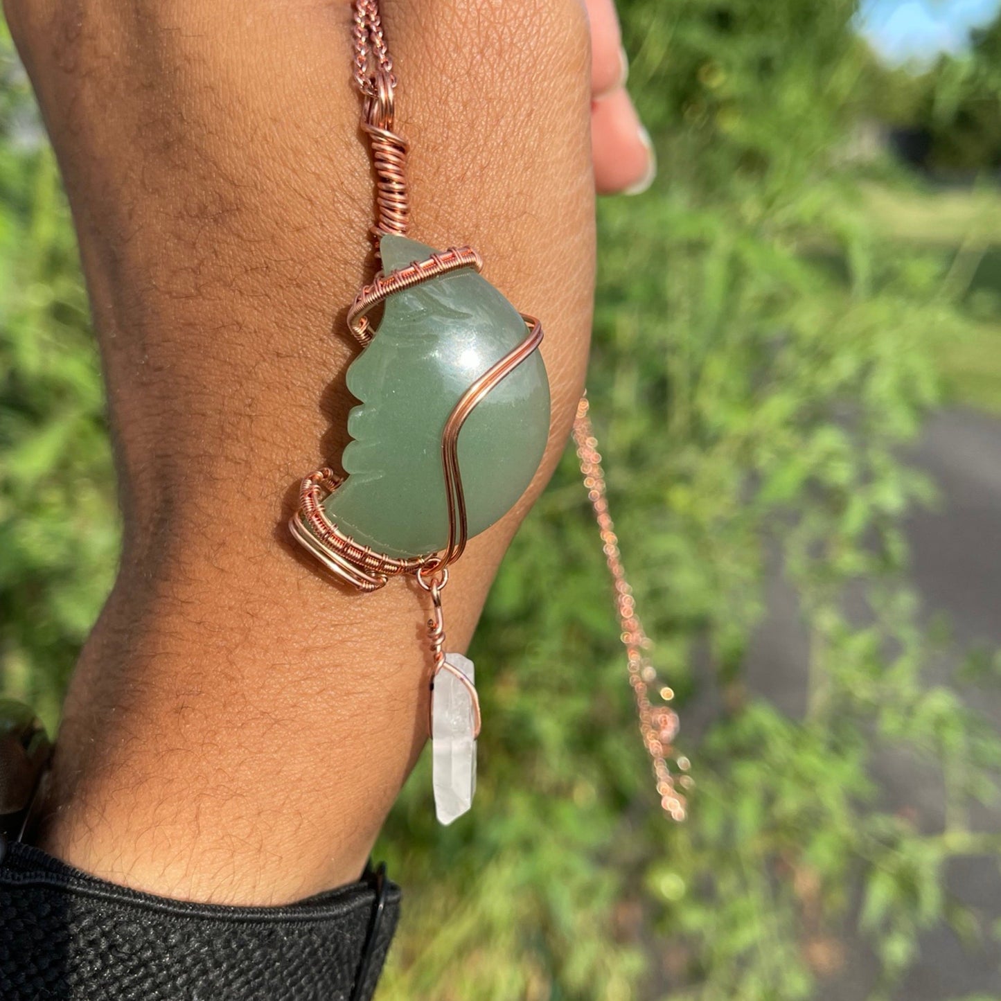 Green Aventurine Moon Face Pendant