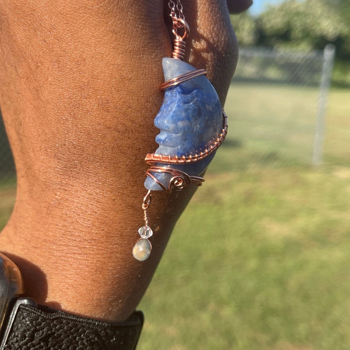 Blue Aventurine Moon Face Pendant