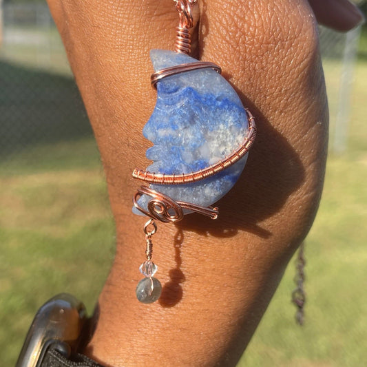 Blue Aventurine Moon Face Pendant