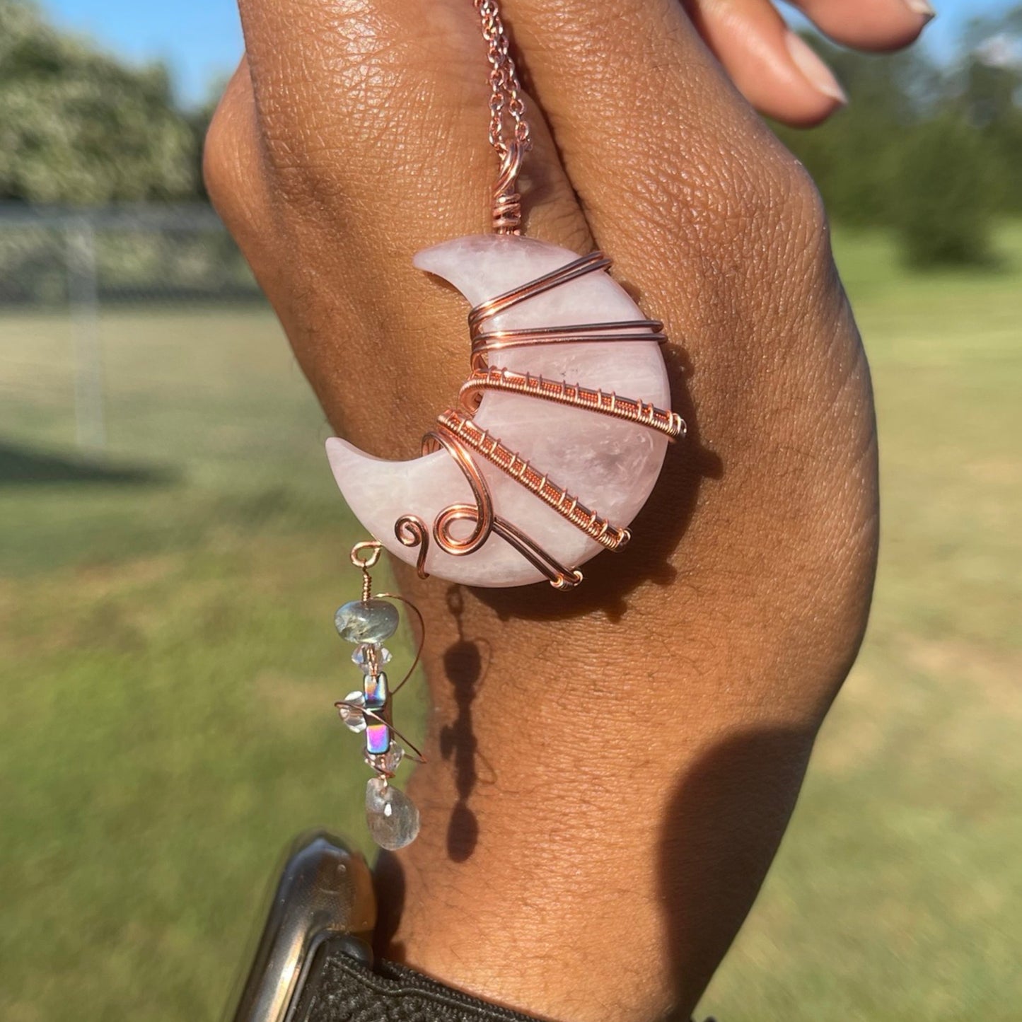 Rose Quartz Moon Pendant