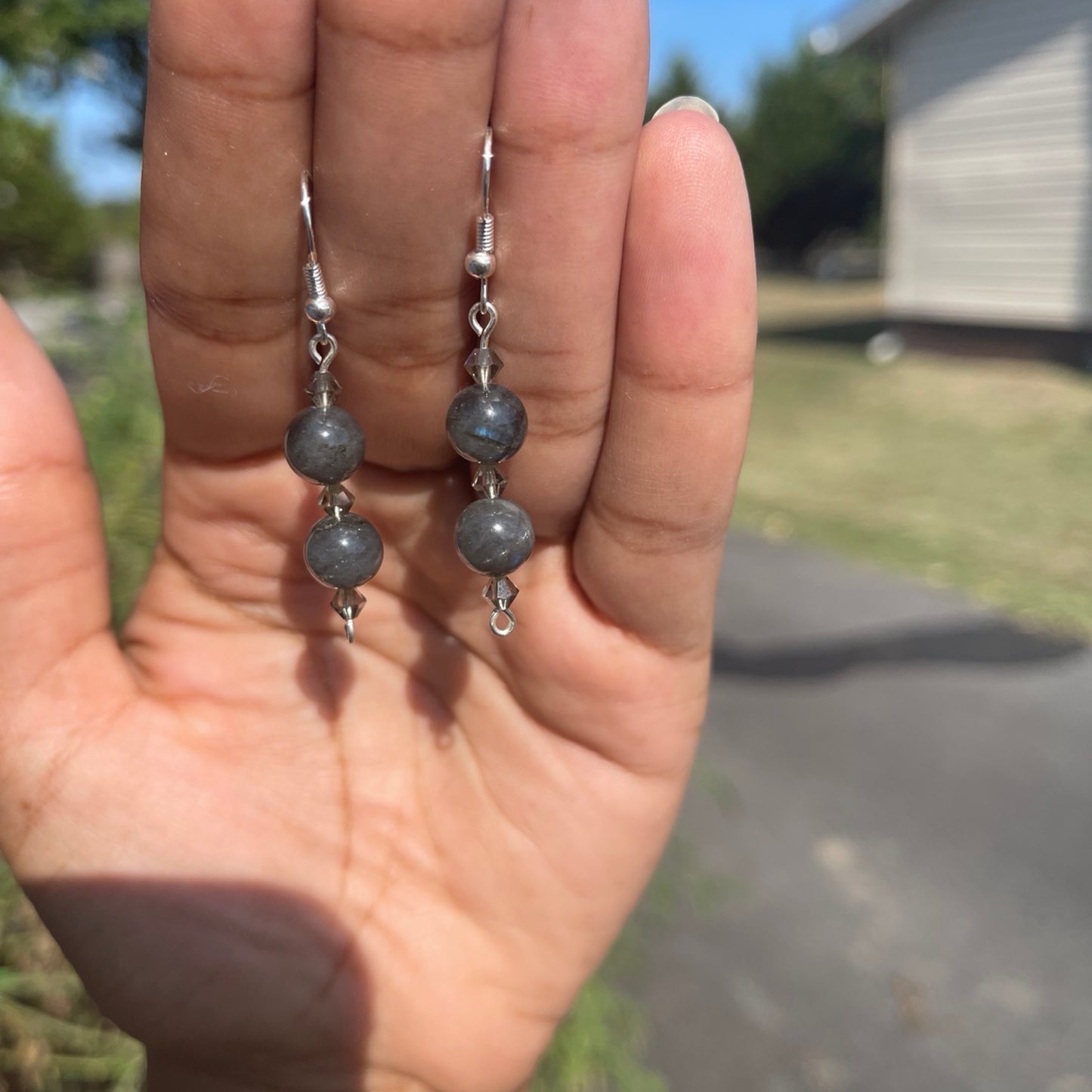 Grey Moonstone Double Stack Earrings