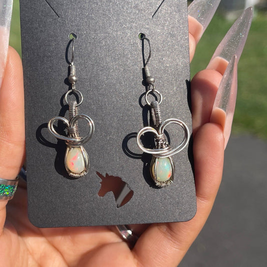 Antiqued Sterling Silver Opal Earrings