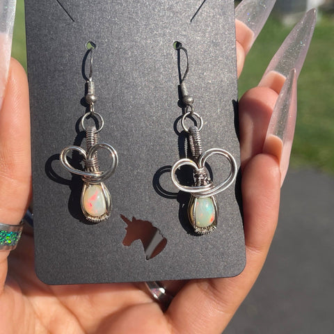 Antiqued Sterling Silver Opal Earrings