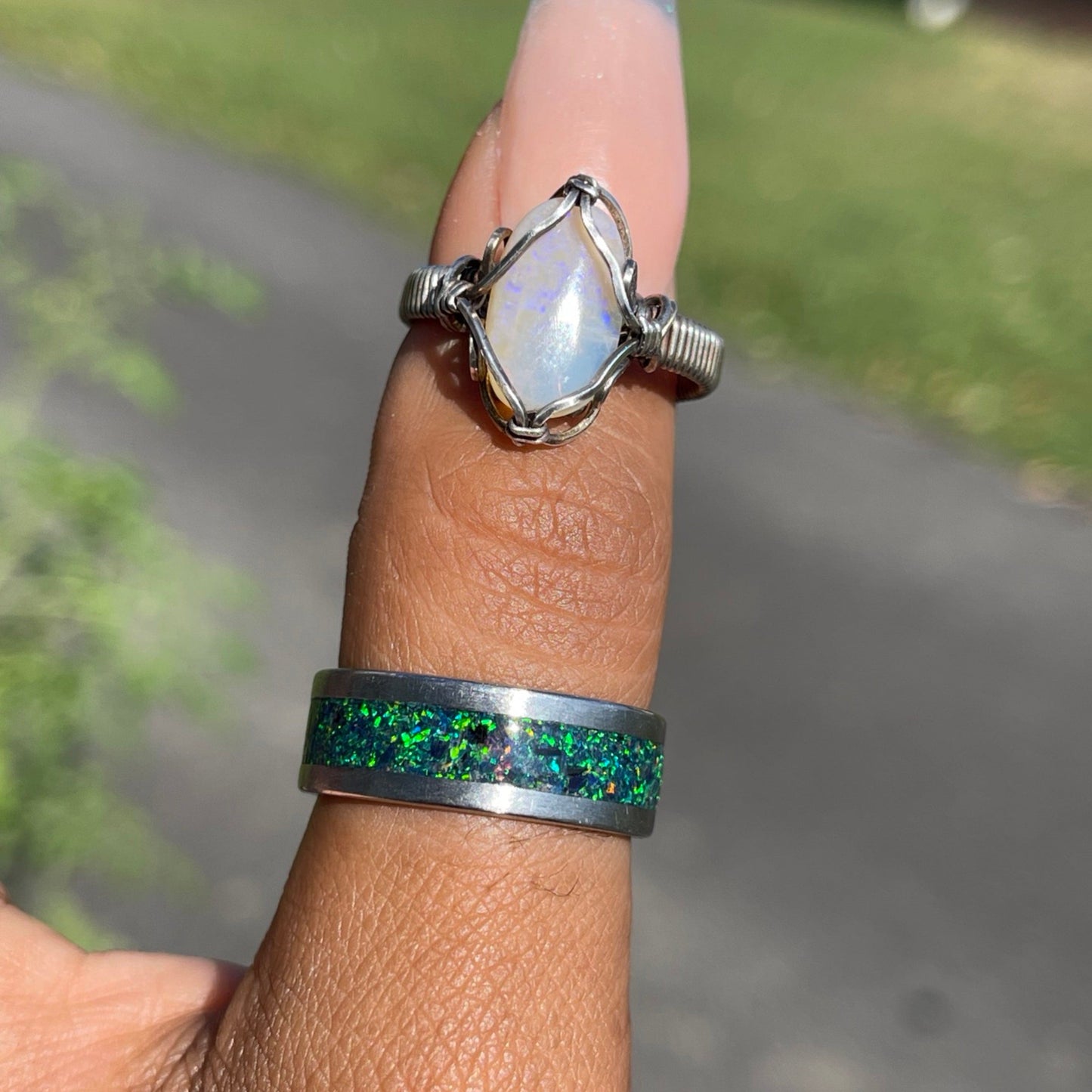 Antiqued Sterling Silver Opal Ring, Size 9