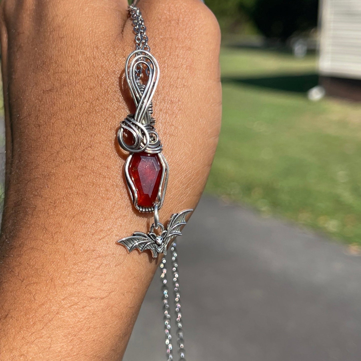 Hessonite Garnet Coffin Pendant