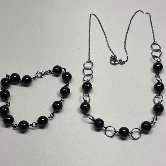 Obsidian Necklace & Bracelet Set