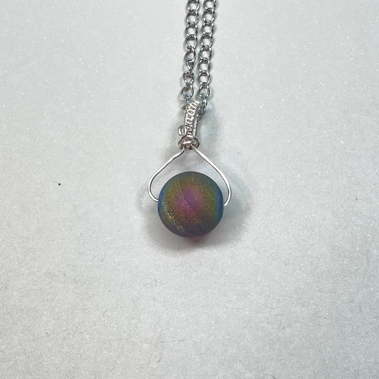 Rainbow Aura Agate Bead Necklace