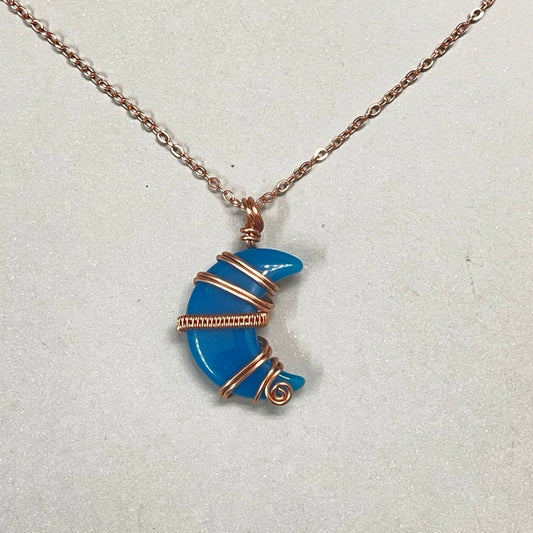 Dyed Blue Agate Moon Pendant