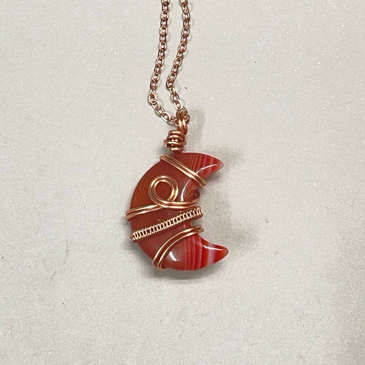 Dyed Red Agate Moon Pendant