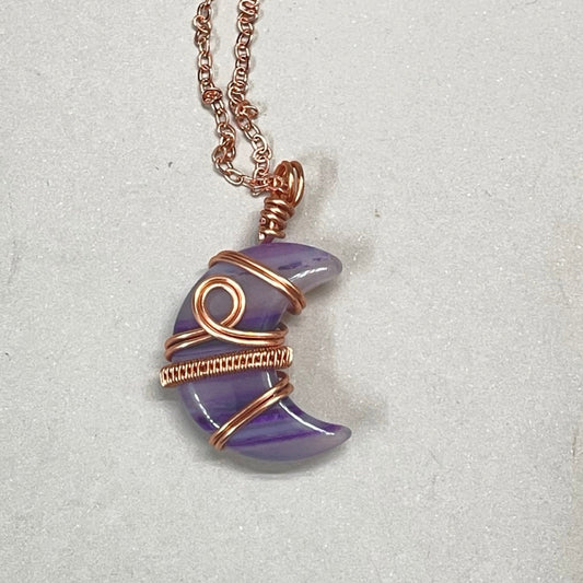 Purple Dyed Agate Moon Pendant