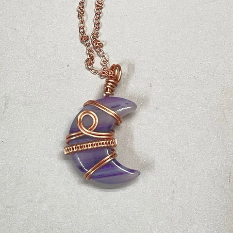 Purple Dyed Agate Moon Pendant