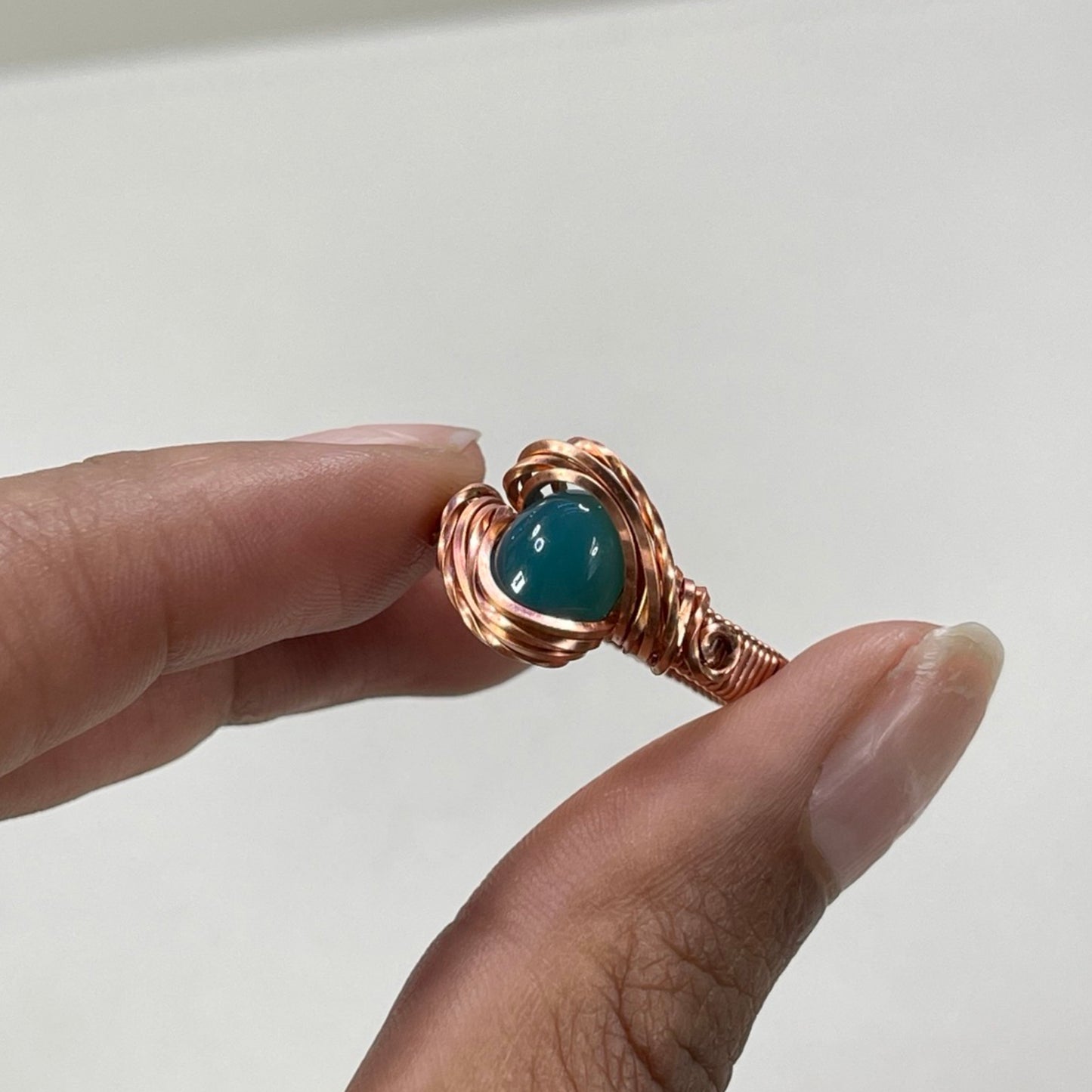 Green Chalcedony Copper Ring, Size 10