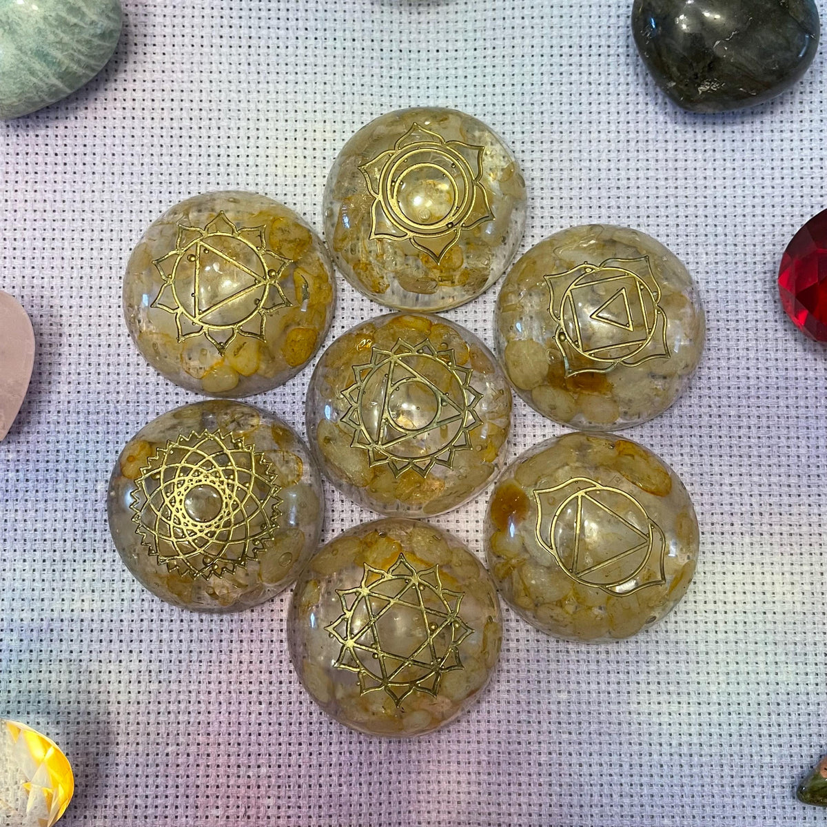 Citrine Crystal Seven Chakra Resin Set