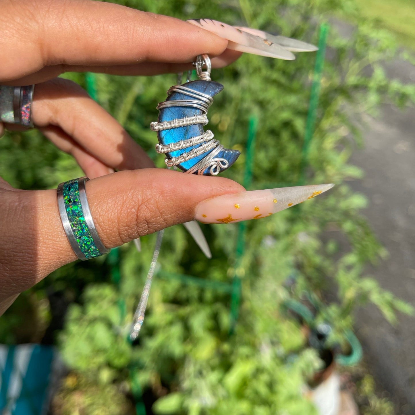 Labradorite Moon Pendants