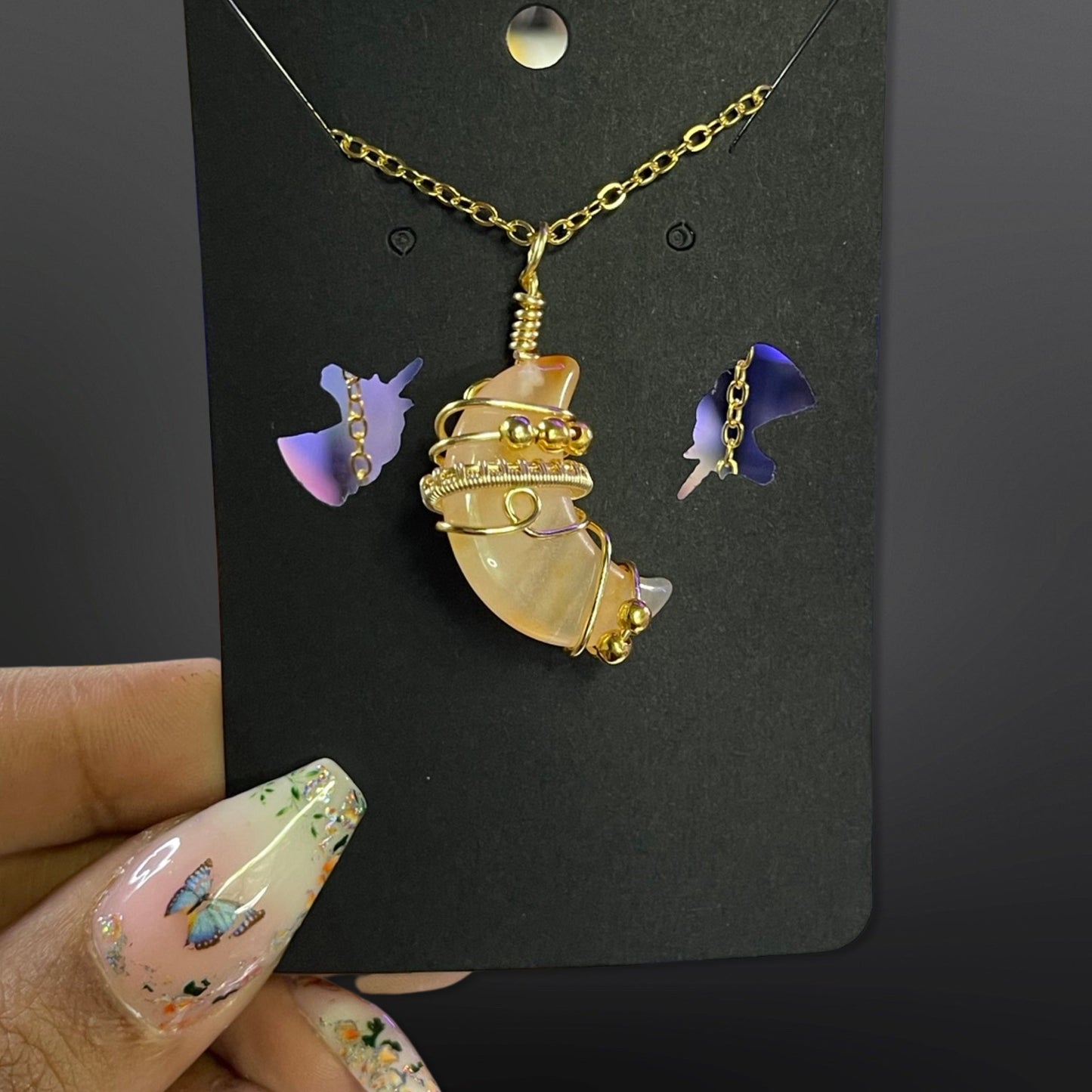 dyed orange agate moon pendant