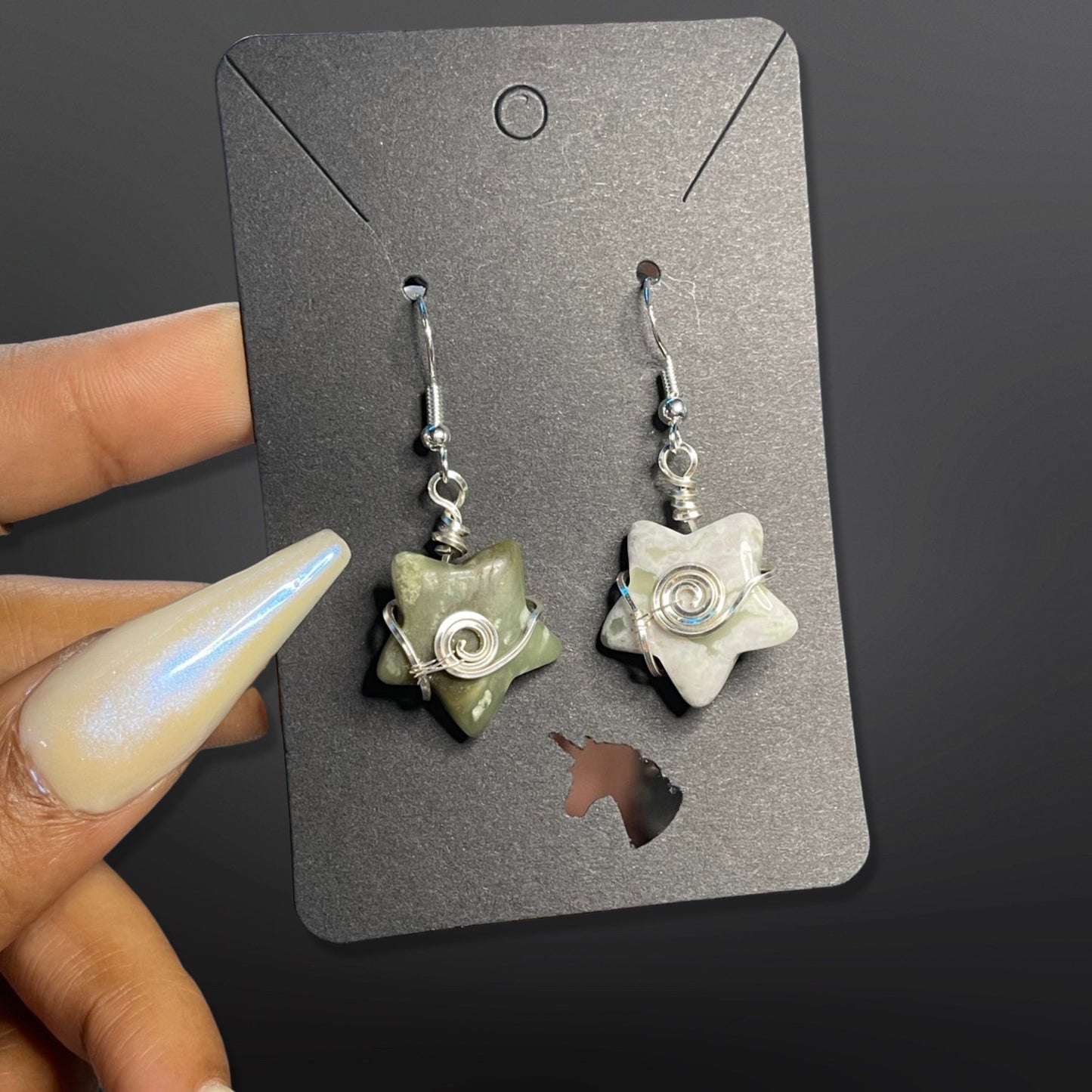 Green Flower Agate Star Earrings