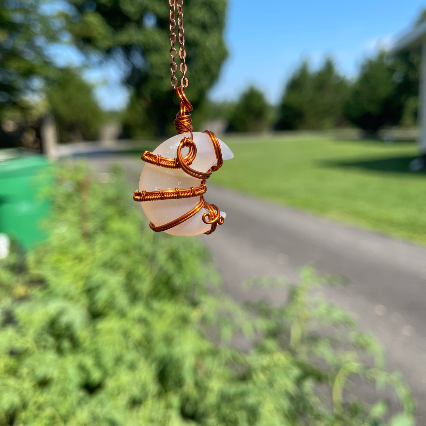 Flower Agate Moon Pendants