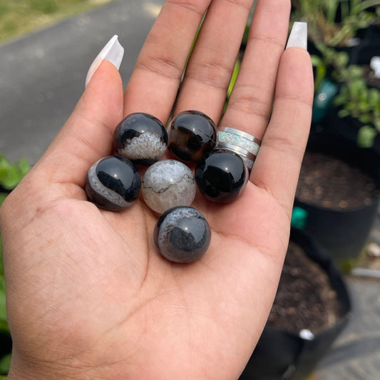 Black Agate Geode Mini Sphere Set