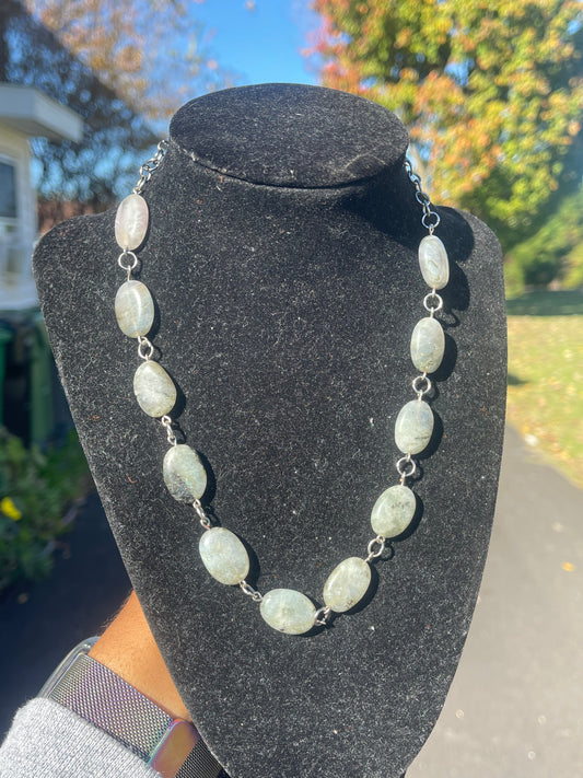 Stainless Steel Oval Labradorite Necklace