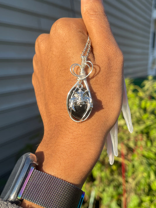 Silver Batty Black Agate Pendant