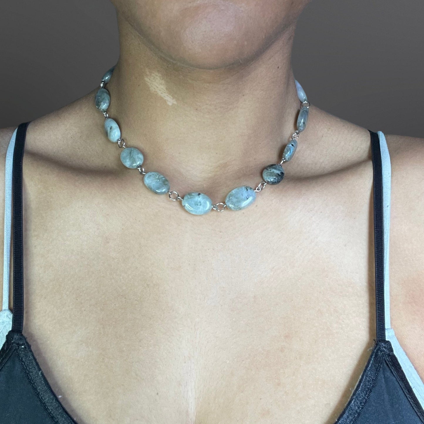 Stainless Steel Oval Labradorite Necklace