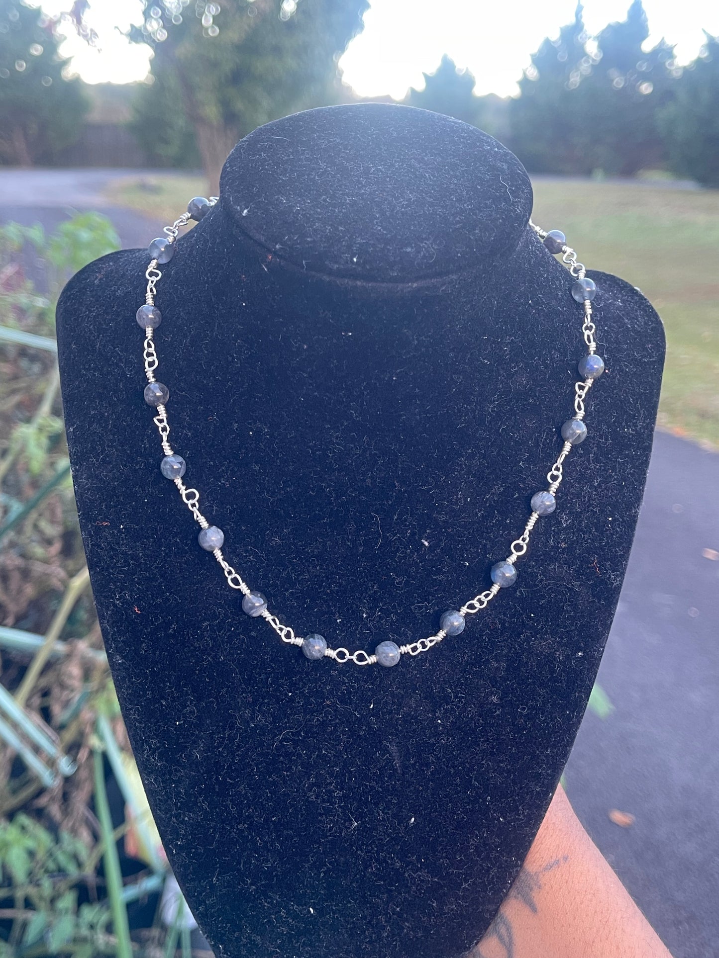 Beaded Grey Moonstone Choker Necklace