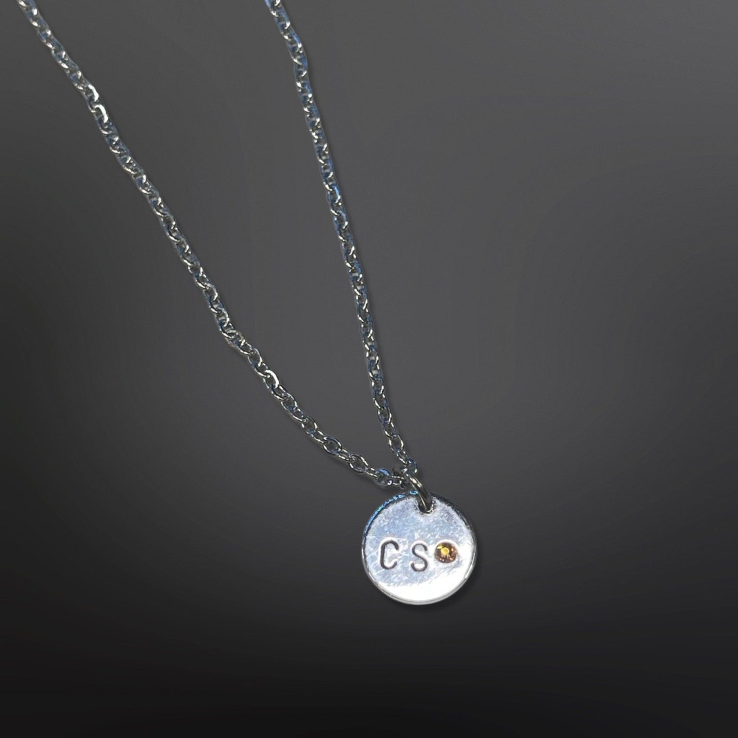 Personalized Stamped Circle Birthstone Necklace