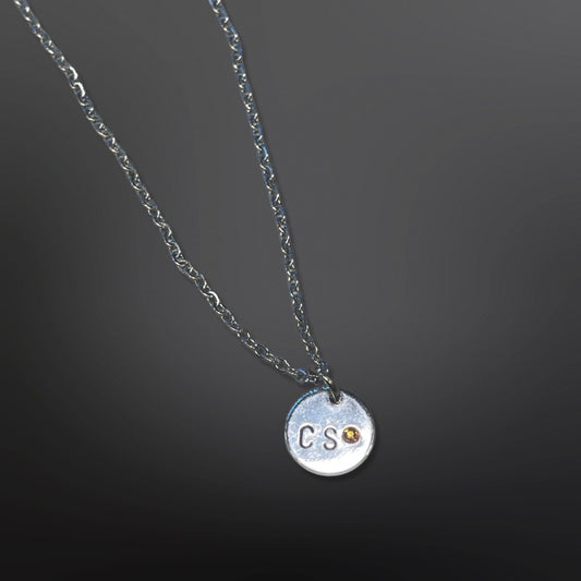 Personalized Stamped Circle Birthstone Necklace