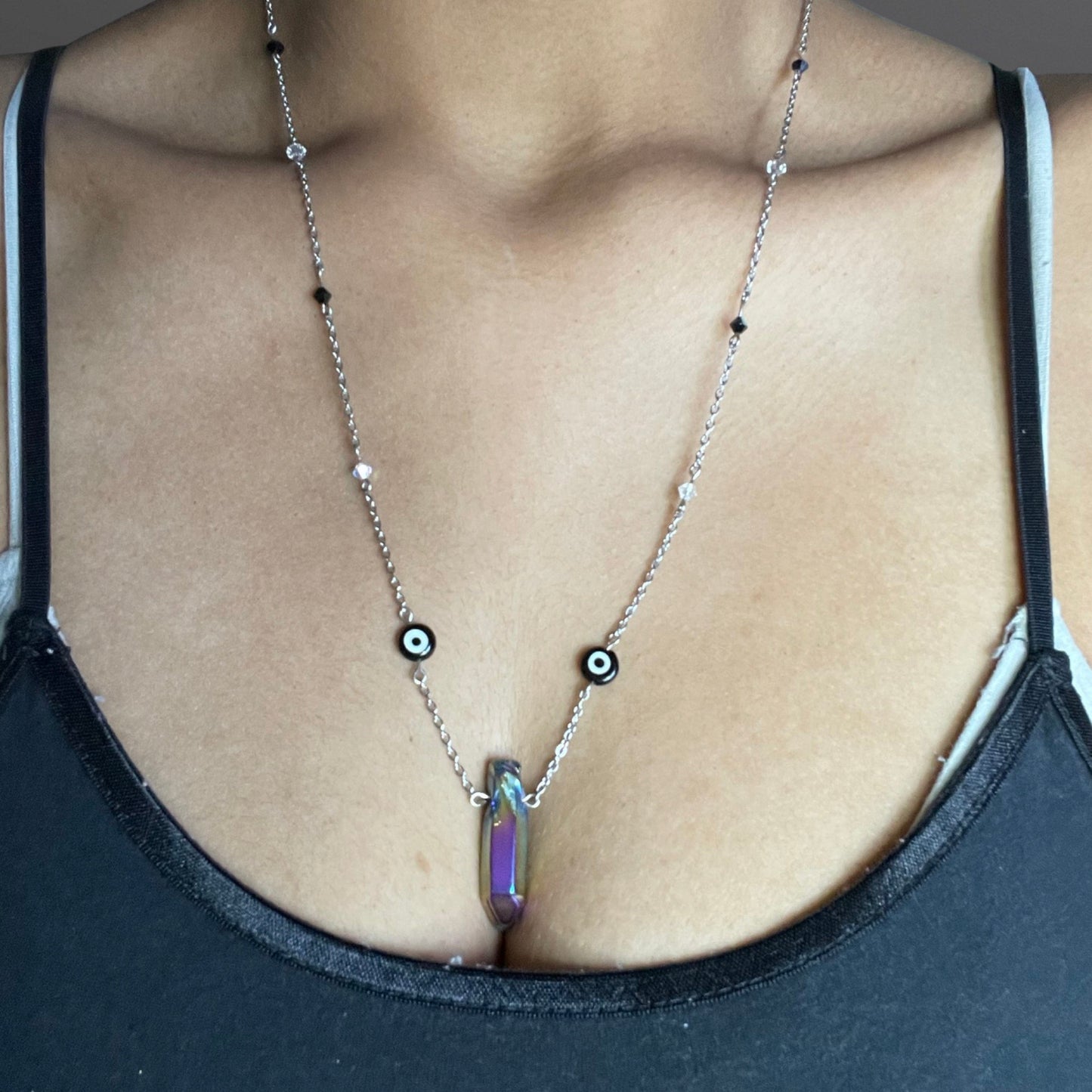 Rainbow Aura Quartz Satellite Chokers