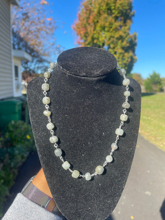 Silver Fill Square Labradorite Beaded Necklace