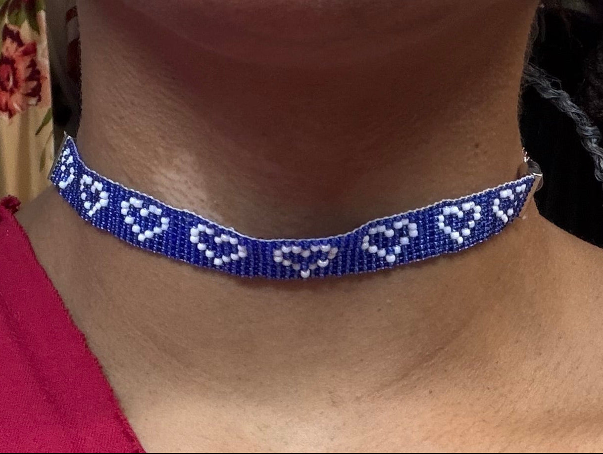 Loom Beaded Blue Heart Choker Necklace