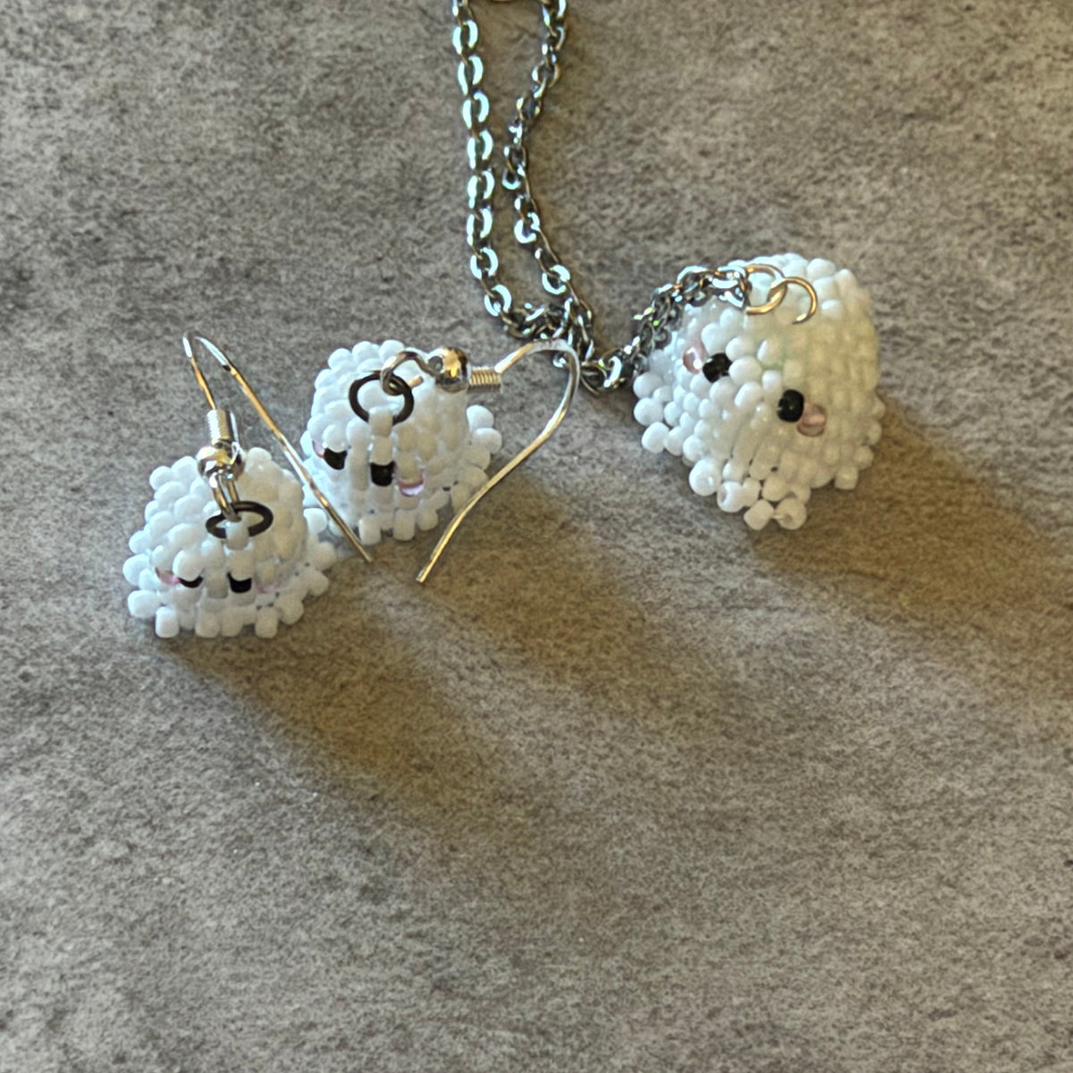 Beaded 3D Ghost Earrings and/or Necklace Set