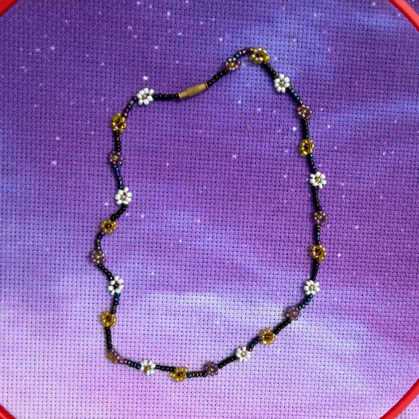 Handmade Glass Seed Bead Daisy Flower Choker Necklaces