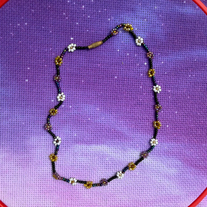 Handmade Glass Seed Bead Daisy Flower Choker Necklaces