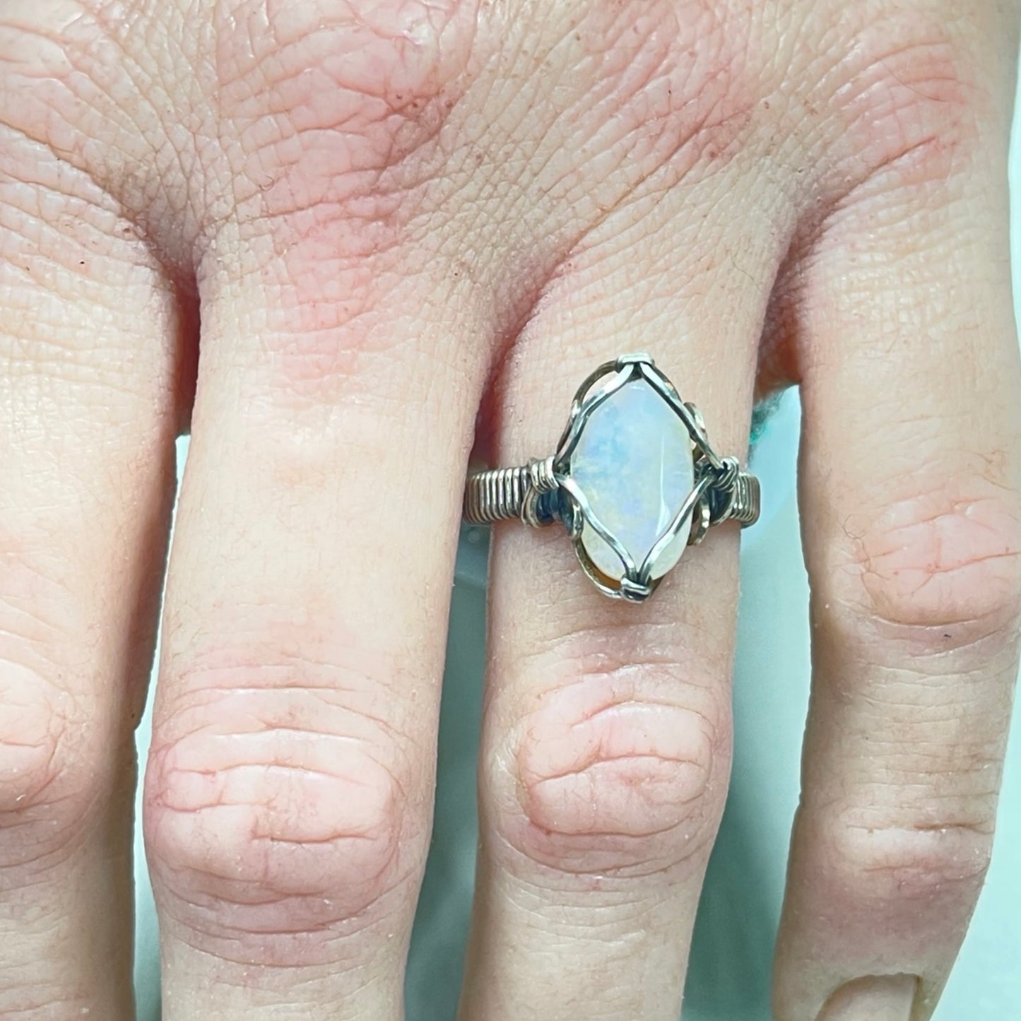 Antiqued Sterling Silver Opal Ring, Size 9