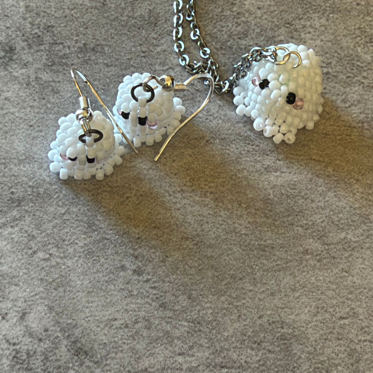 Beaded 3D Ghost Earrings and/or Necklace Set