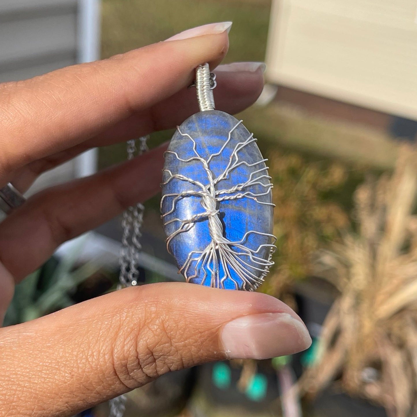 Blue Flash Labradorite Tree of Life Pendant