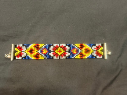 Loom Beaded Geometric Floral Cuff Bracelet
