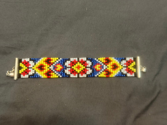 Loom Beaded Geometric Floral Cuff Bracelet