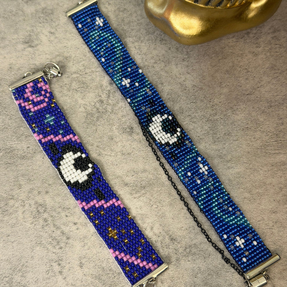 Loom Beaded Y2K Witchy Crescent Moon Cuff Bracelet and Choker Set