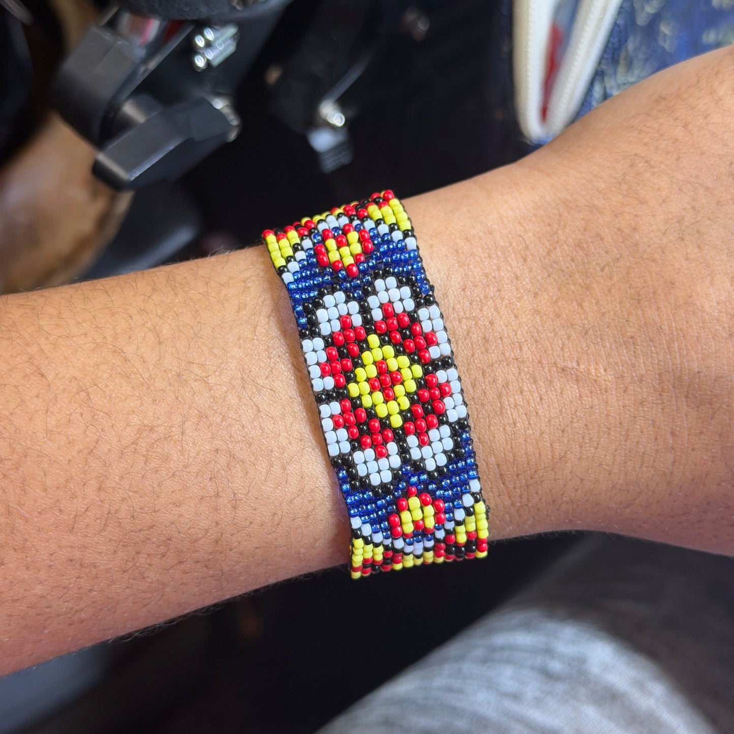 Loom Beaded Geometric Floral Cuff Bracelet
