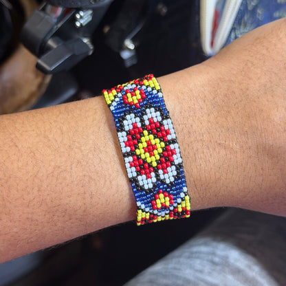 Loom Beaded Geometric Floral Cuff Bracelet