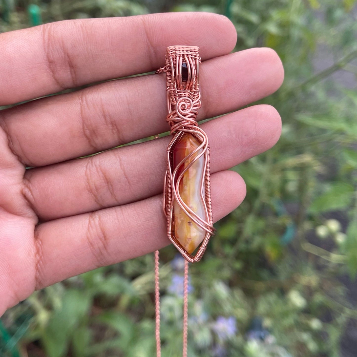 Crazy Lace Agate x Garnet Pendant